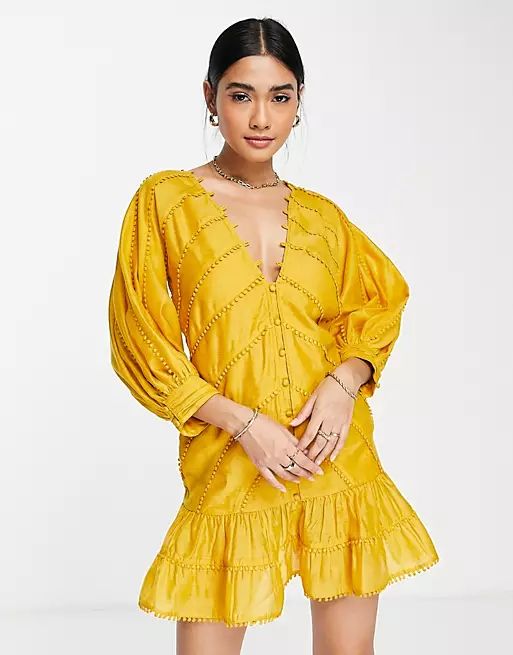 ASOS DESIGN structured mini dress with lace trim detail and puff sleeve | ASOS (Global)