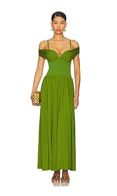 SIMKHAI Amarantha Off Shoulder Dress in Kiwi from Revolve.com | Revolve Clothing (Global)