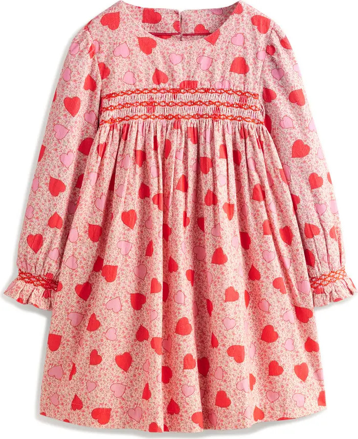 Mini Boden Kids' Heart Smocked Long Sleeve Dress | Nordstrom | Nordstrom