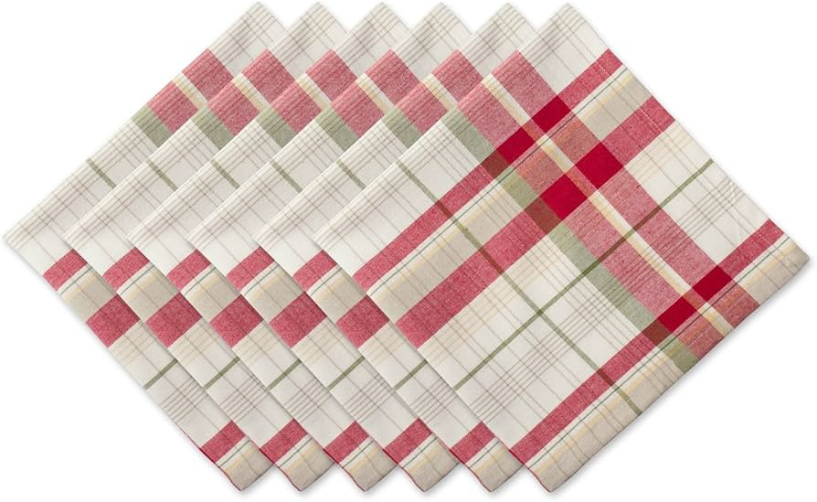 DII Orchard Plaid Collection Linen Tabletop Essentials, Napkin Set, 20x20, Taupe/Red, 6 Piece | Amazon (US)