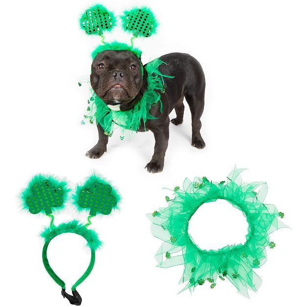 Zodaca 2 Piece Set Green Shamrock Headband and Collar for Medium and Large Dog, St. Patrick's Day... | Target