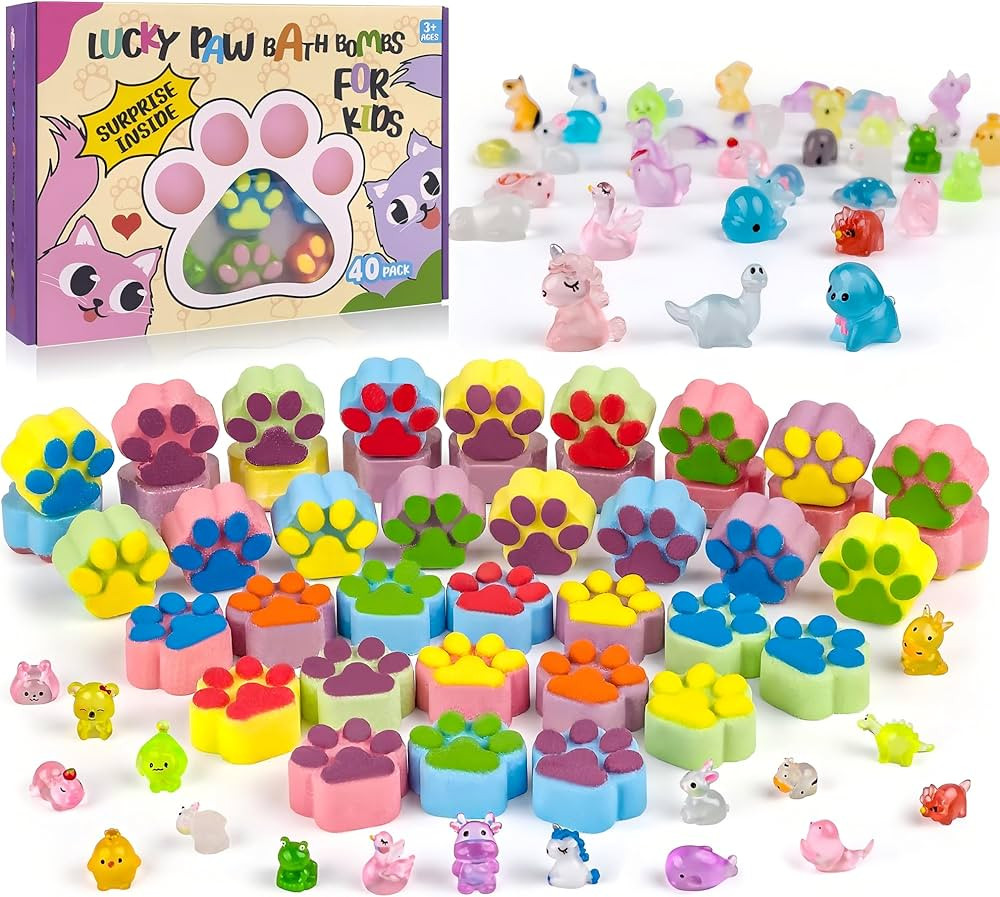 Bath Bombs for Kids with Surprise Inside, 40 Large Number Pack Kids Paw Shape Bath Bombs Gift Set... | Amazon (US)