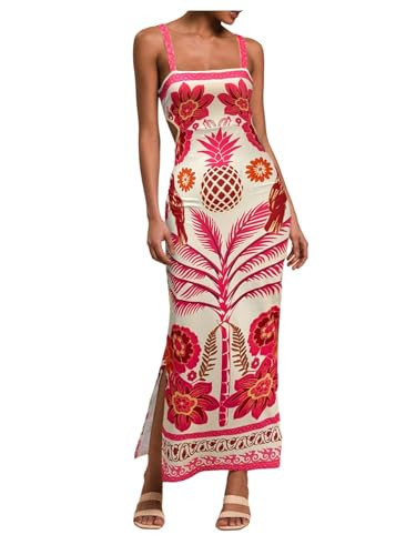 Floerns Women's Tropical Bow Tie Back Long Dress Sleeveless Split Vacation Maxi Dress Red Medium | Amazon (US)