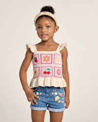 Girls Sleeveless Crochet Applique Fruit Peplum Tank Top - Amalfi Coast - WHITE | Gymboree | Gymboree