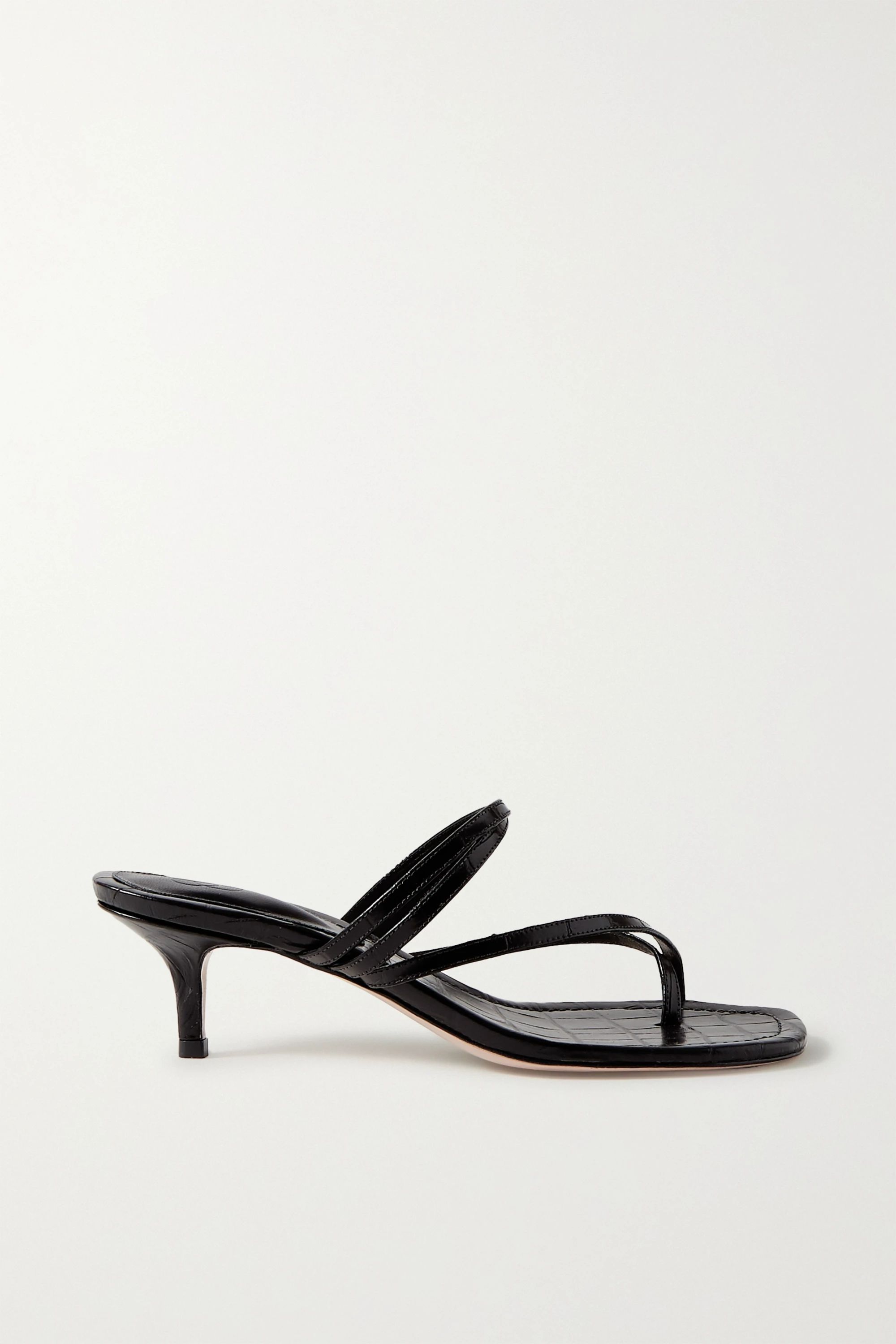 Black Croc-effect leather sandals | Porte & Paire | NET-A-PORTER | NET-A-PORTER (US)