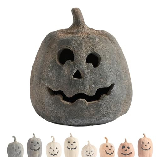 NRSOMOO Handmade Terracotta Pumpkin Decor - Classic Jack O'Lantern Fall Decor Halloween Decorations,Farmhouse Table Festival Decoration, Porch to Indoor Decor,Natural Terracotta (Grey, C) | Amazon (US)