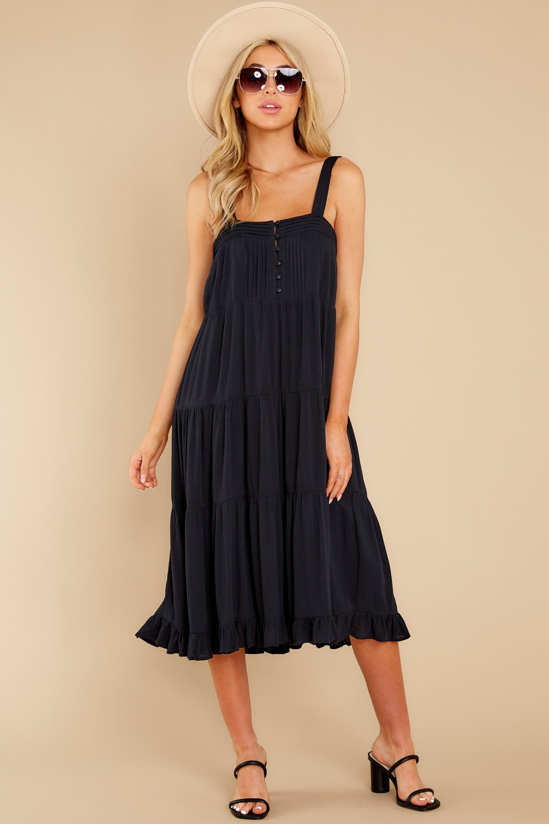 Smile Awhile Black Midi Dress | Red Dress 