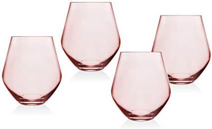 Godinger Stemless Goblet Wine Glasses Beverage Glass Cup - Meridian Blush, 18oz - Set of 4 | Amazon (US)