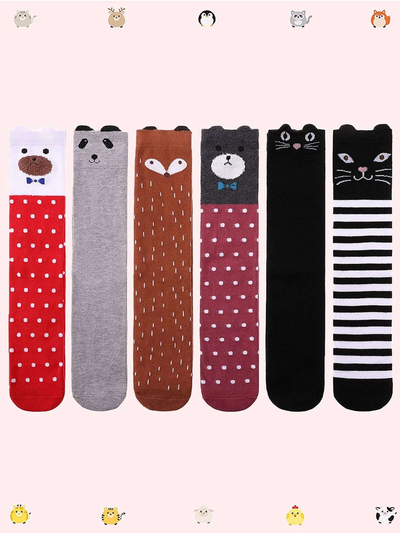 6pairs Toddler Kids Animal Print Over The Calf Socks | SHEIN