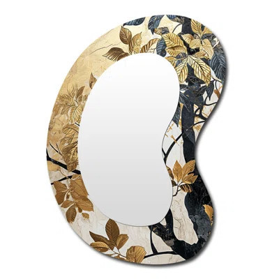 Black Retro Tree Golden Leaves - Leaves Asymmetrical Mirror, Gold Unique Shape Decorative Wall Mirror, Printed Metal Art | Wayfair North America