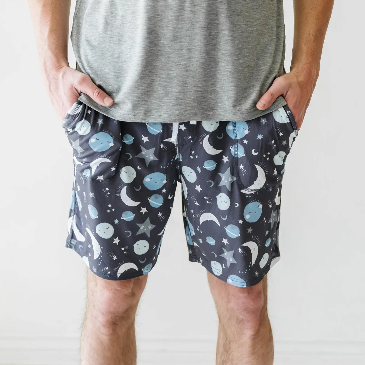 Blue To the Moon & Back Men's Bamboo Viscose Pajama Shorts | Little Sleepies