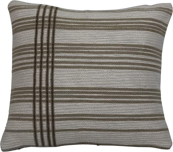 Creative Co-Op 18" Square Woven Cotton Jacquard Stripes Pillow, Green | Amazon (US)