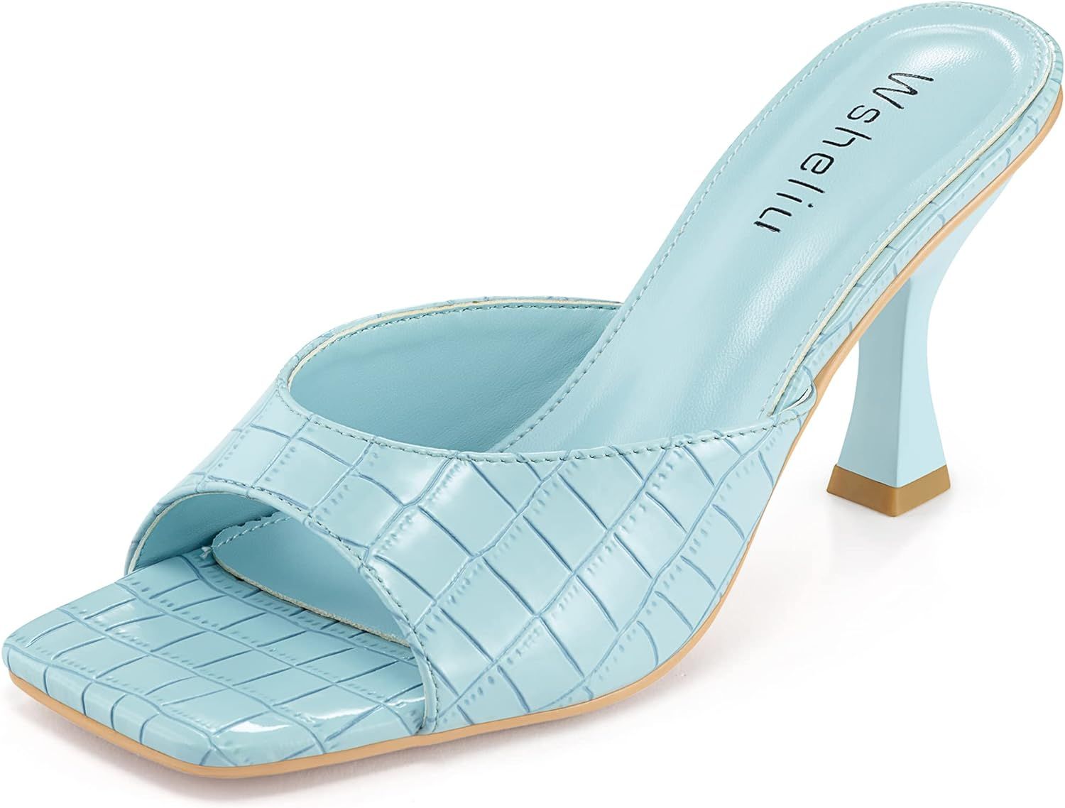 Wsheliu Women's Square Toe heels Comfy Kitten Heels Mules Sandals Open Peep Toe Dress Pumps Slide... | Amazon (US)