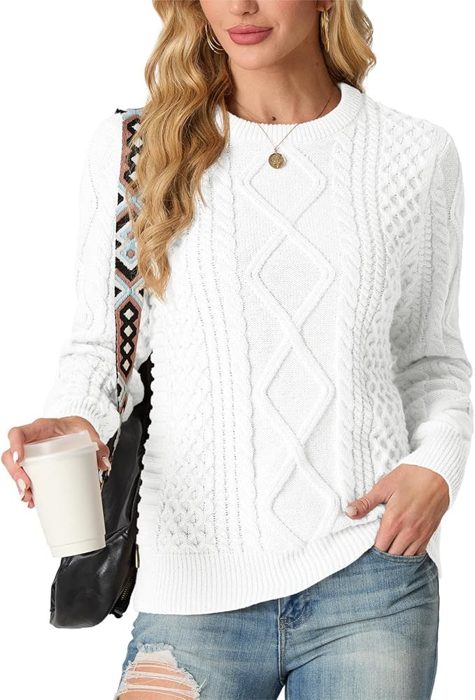 GRECERELLE Women's 2024 Fall & Winter Fashion Sweater Crewneck Long Sleeve Cable Knit Chunky Vint... | Amazon (US)