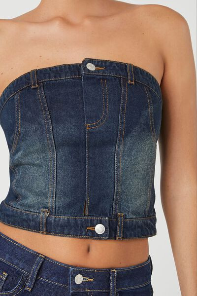 Button-Front Denim Tube Top | Forever 21 (US)