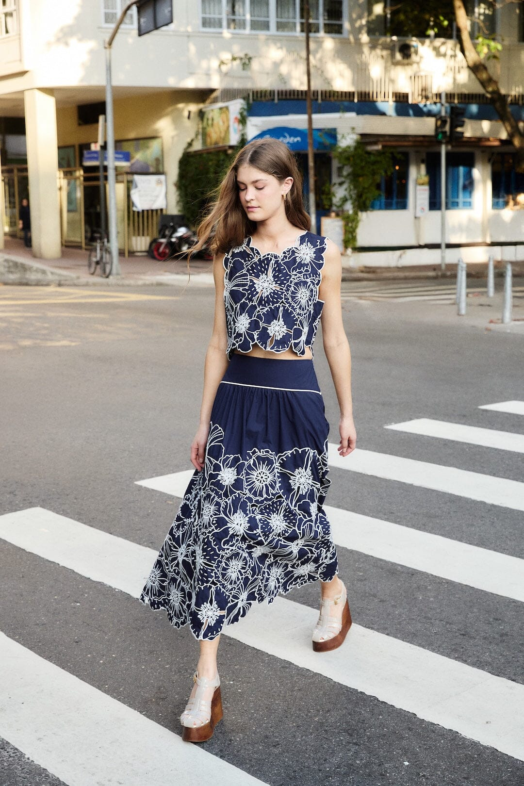 Blue Flowers Richelieu Organic Cotton Maxi Skirt | FARM Rio | FarmRio (US)