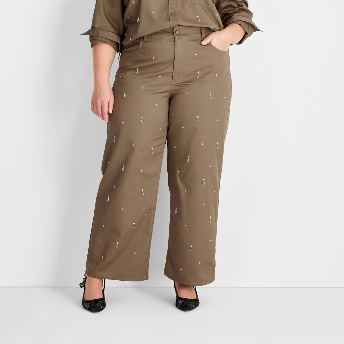 Women's Mid-Rise Embellished Pants - Future Collective Olive Green | Target