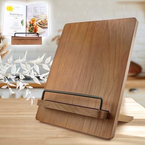 Cookbook Stand Recipe Book Holder: Recipe Cook Book Stand for Kitchen Counter, Wooden Adjustable iPad Tablet Cookbook Stand - Wood Cutting Board Style - Brown | Amazon (US)
