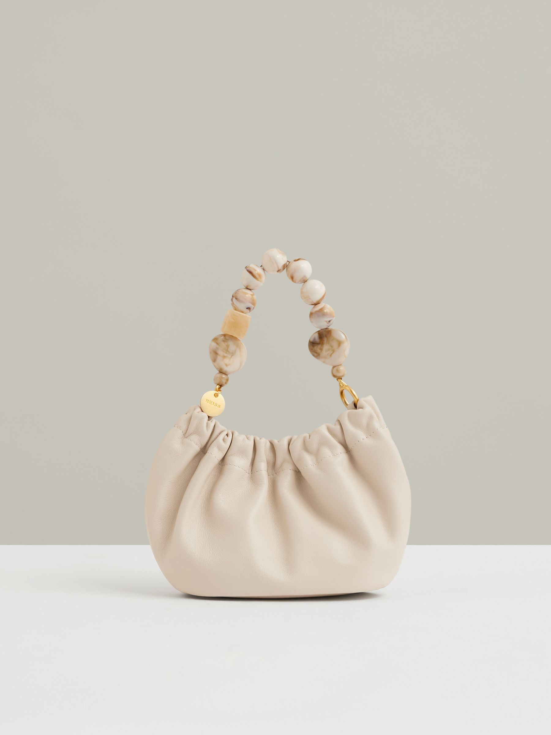 Leather Bead-Handle Pouch Bag in Off White | Reiss UK