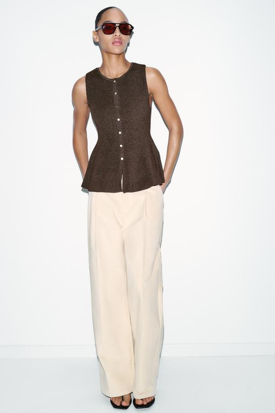 BUTTONED RIB PEPLUM TOP | Zara US