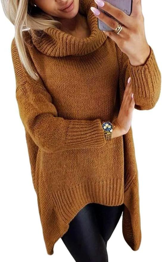 Dearlove Women Long Sleeve Turtleneck Chunky Cable Knit Sweaters Slit Pullover Tops | Amazon (US)