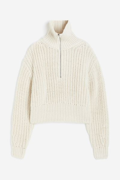 Chunky-knit Half-zip Sweater - Cream - Ladies | H&M US | H&M (US + CA)