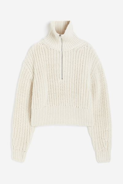 Chunky-knit zip-top jumper - Cream - Ladies | H&M GB | H&M (UK, MY, IN, SG, PH, TW, HK, KR)