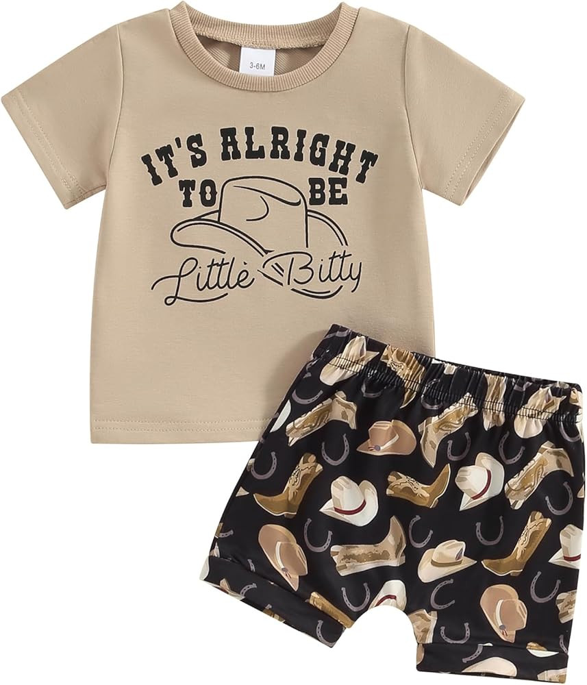 Western Toddler Baby Boy Clothes It's Alright To Be Little Bitty Shirt Top Cowboy Hat Print Short... | Amazon (US)