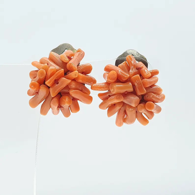 Antique Branch Coral Earrings Cluster Art Deco Clip On Genuine Salmon Orange Base Metal Vintage J... | Etsy (US)