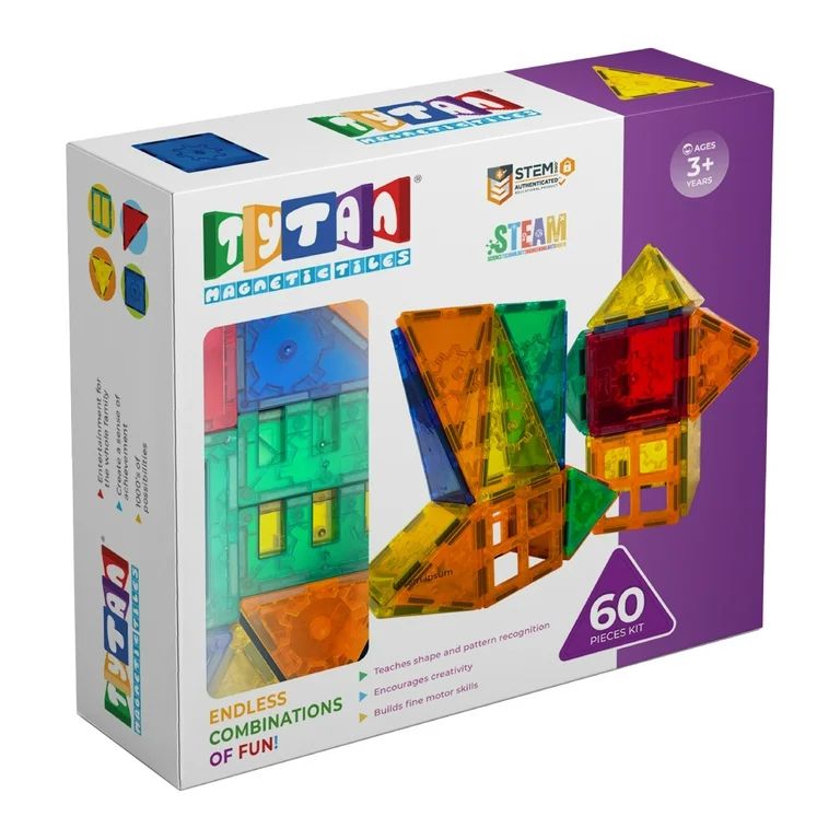 Tytan Tiles Magnetic Toy Tiles, 60 Pieces | Ages Children to Adult 3+ | Walmart (US)