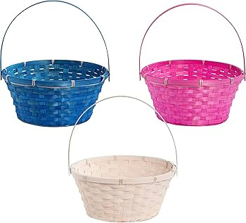 JOYIN 3 Pcs Easter Bamboo Baskets with Polka Dots Lining and Handle, Woven Easter Eggs Hunting Bu... | Amazon (US)