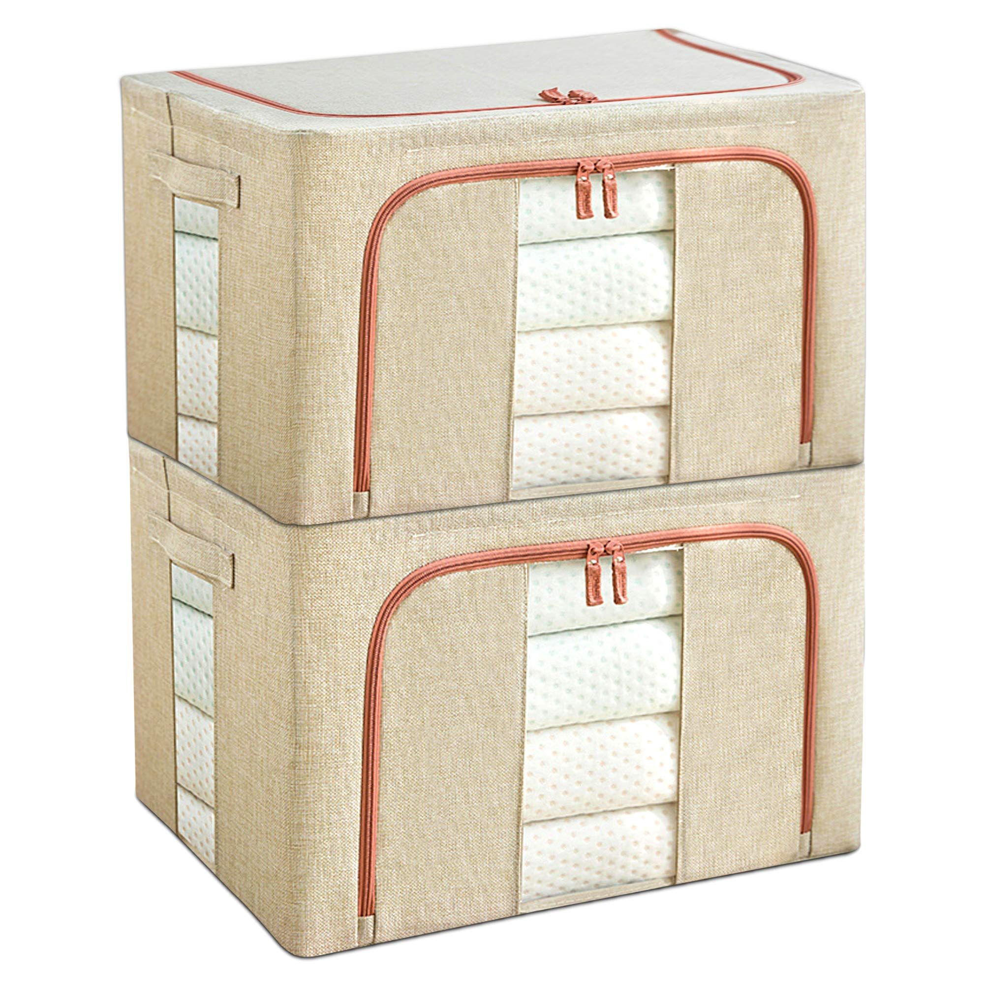 WestonBasics Stackable & Collapsible Storage Bins, Linen Fabric Closet Organizer Boxes with Windows  | Amazon (US)