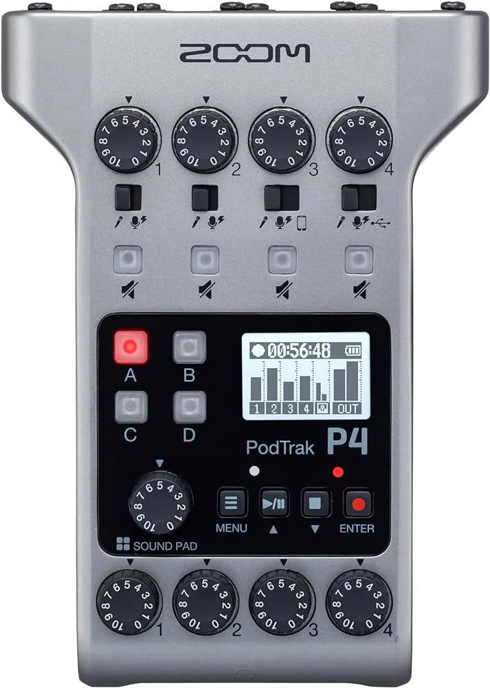 Zoom PodTrak P4 Podcast Recorder, Battery Powered, 4 Microphone Inputs, 4 Headphone Outputs, Phon... | Amazon (US)