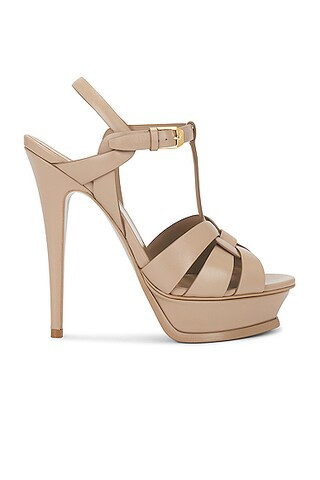 Saint Laurent Tribute Platform Sandal in Beige | FWRD 