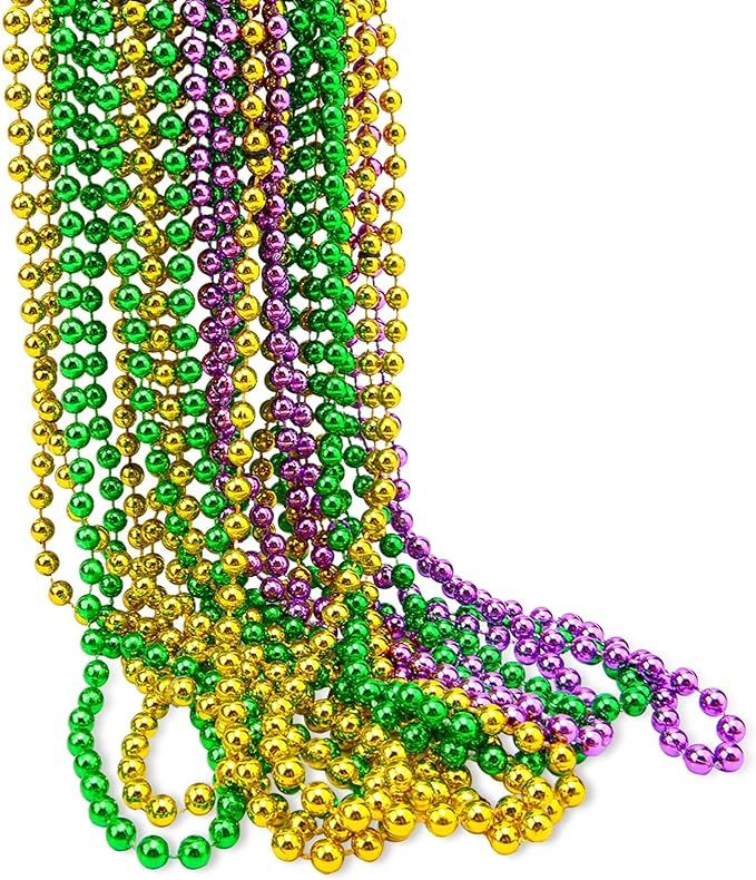 12PCS Mardi Gras Beads Necklaces Green Gold Purple Metallic Beads Carnival Party Decorations Para... | Amazon (US)