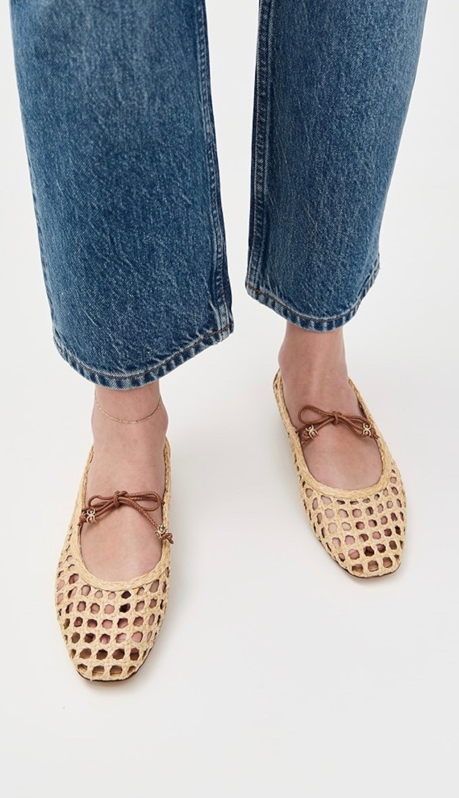 Woven composition puts a boho-chic spin on a classic ballet flat embellished with a dainty bow.