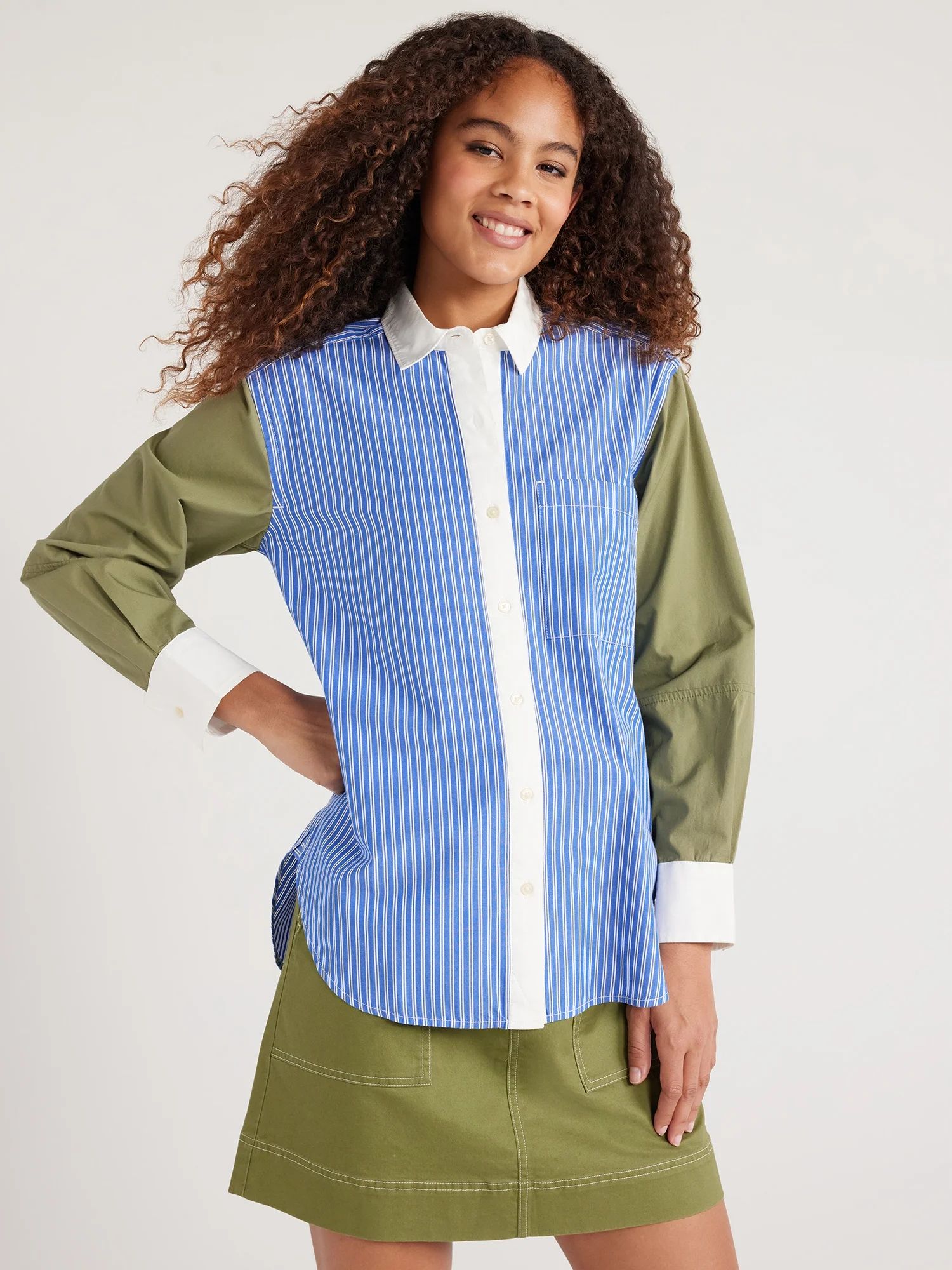 Free Assembly Women's Button Front Boxy Tunic Shirt with Long Sleeves, Sizes XS-XXL | Walmart (US)