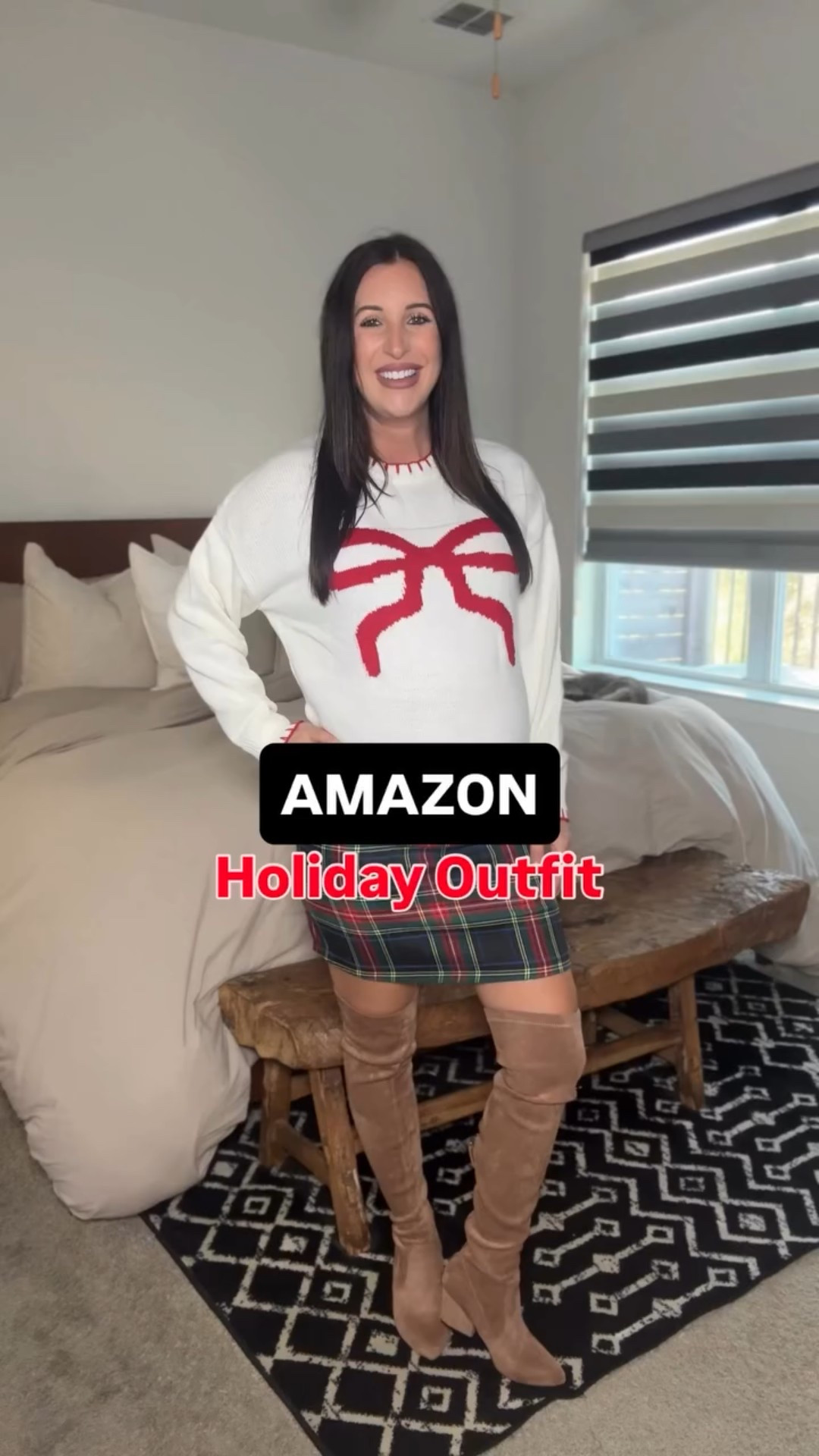 Super cute holiday outfit idea! Absolutely loving this adorable bow sweater 😍 
Comment for the outfit details. 🩷
#amazonfashion #amazonfinds #affordablefashion #womensfashion #fashionfinds #amazonstyle #maternitystyle #maternityfashion #dressthebump #pregnancystyle @amazonfashion #holidayfashion #holidaystyles #holidayoutfits