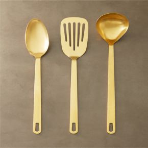 set of 3 brushed gold kitchen utensils | CB2