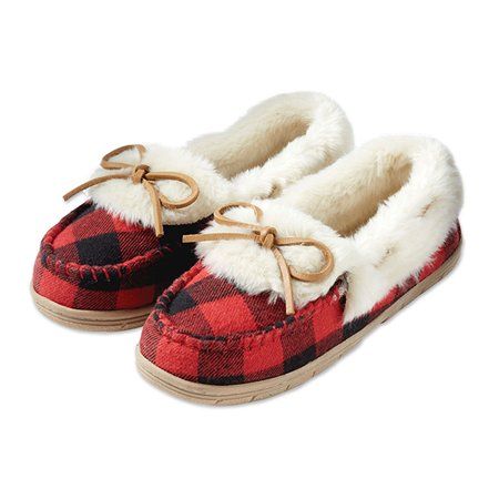 Personalrea Women s Buffalo Plaid Warm Shoes Flat Heel Design Thickened Velvet Winter Shoes | Walmart (US)