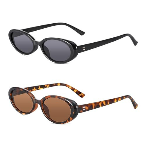 Partideal 2 Pcs Retro Oval Sunglasses for Women Men,Vintage Fashion Oval Sunglasses,Black and Leopard Sun Glasses,Slim Oval Eyeglasses for Outdoor Driving Travel Party | Amazon (UK)