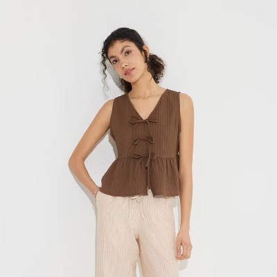 Women's Tie-Front Vest - Wild Fable™ Brown S | Target