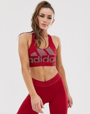 adidas Training logo bra in burgundy | ASOS (Global)