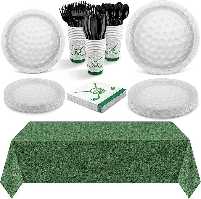Durony 169-Piece Golf Party Supplies - Green Grass Field Tablecloth, 48 Dessert Plates, 24 Paper ... | Amazon (US)