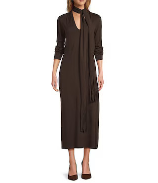 Joselyn V-Neck Long Sleeve Scarf Maxi Dress | Dillard's
