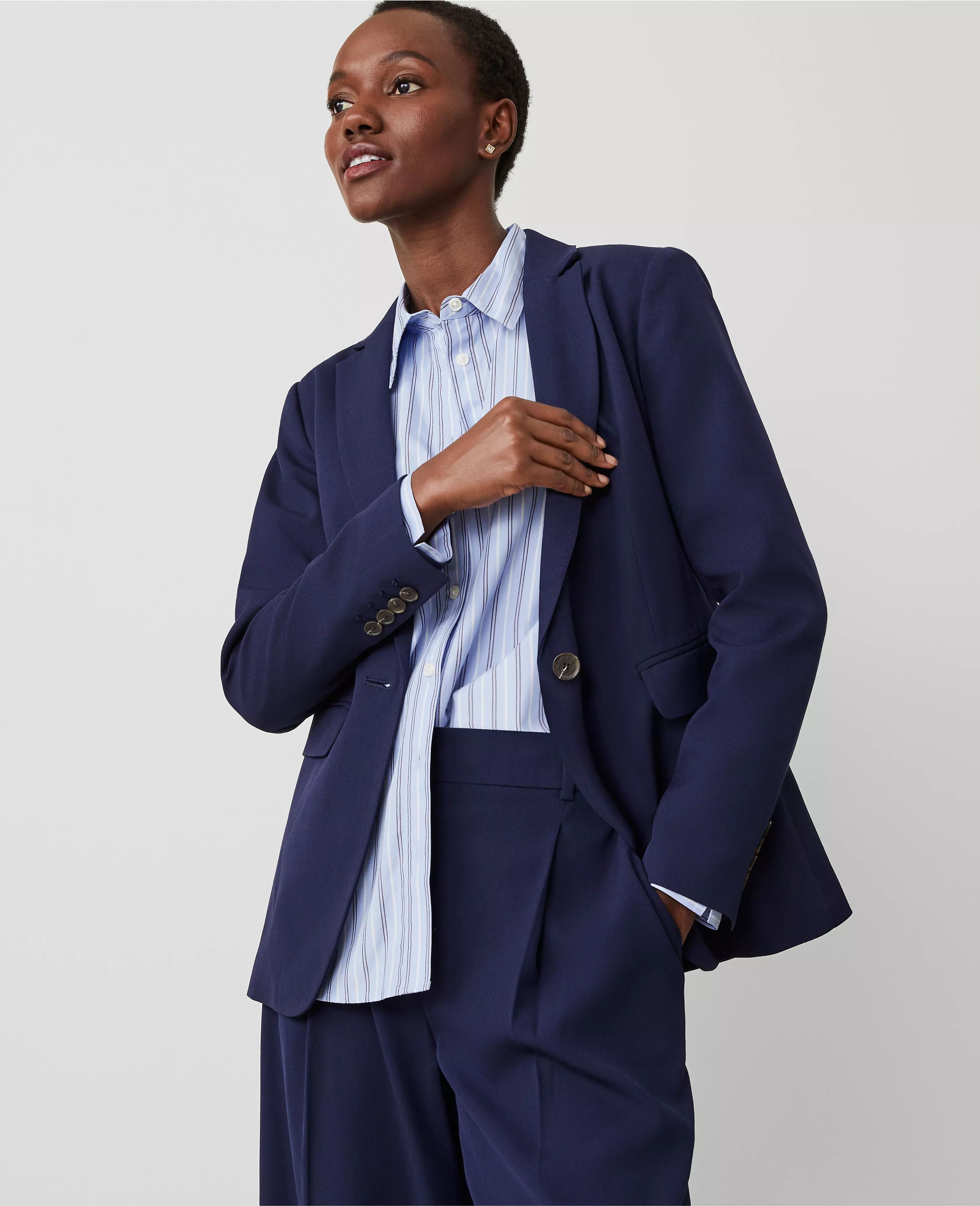 The Long One Button Notched Blazer in Textured Drape | Ann Taylor (US)