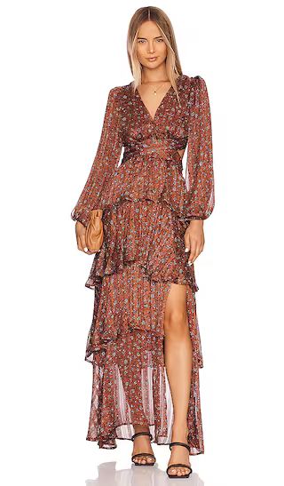 Anora Maxi Dress in Copper & Black Ditsy | Revolve Clothing (Global)