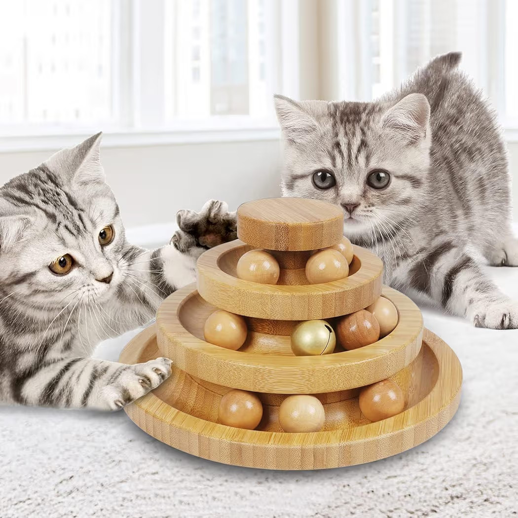 Cat Ball Track Toy,Kitty Toys Roller,3-Level Ball Tower with 9 Removable Balls,Interactive Cat Toy, DIY Circle Fun Toy for Kitten Mental Physical Exercise - Medium Size | Amazon (US)