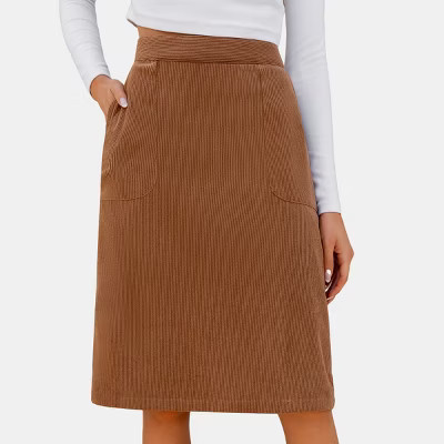 Women's Brown Corduroy Pocket Midi Skirt - Cupshe-L-Brown | Target