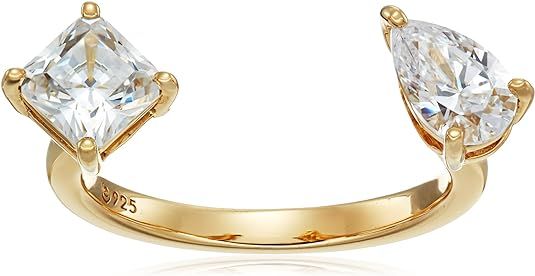 Yellow-Gold-Plated Sterling Silver Swarovski Zirconia 2-Stone Princess-Cut and Pear-Shape Ring | Amazon (US)